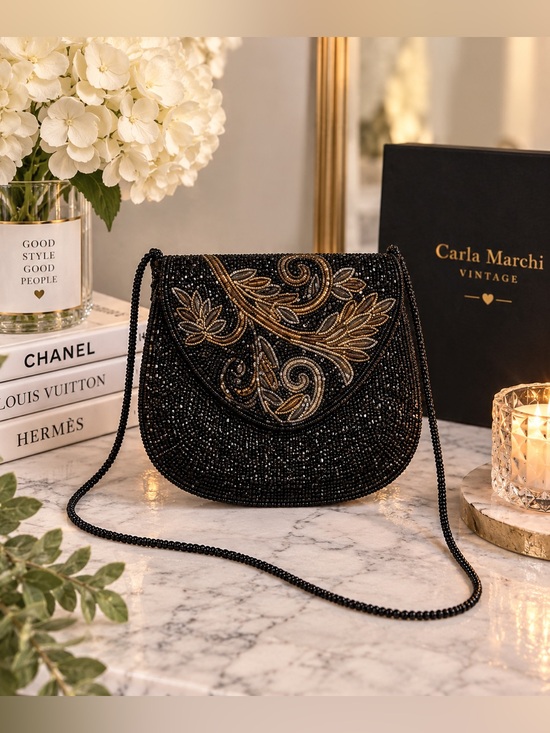 Carla Marchi Handbags - Vintage Carla Marchi Black and Gold Embellished Crossbody Bag